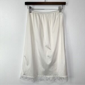Vintage Lace Trim Silky Slip Skirt Ivory S